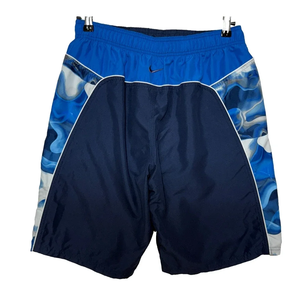 Nike Swim Trunks Mens Medium Blue White Tie Dye‎ Mesh Lined Drawstring Pockets